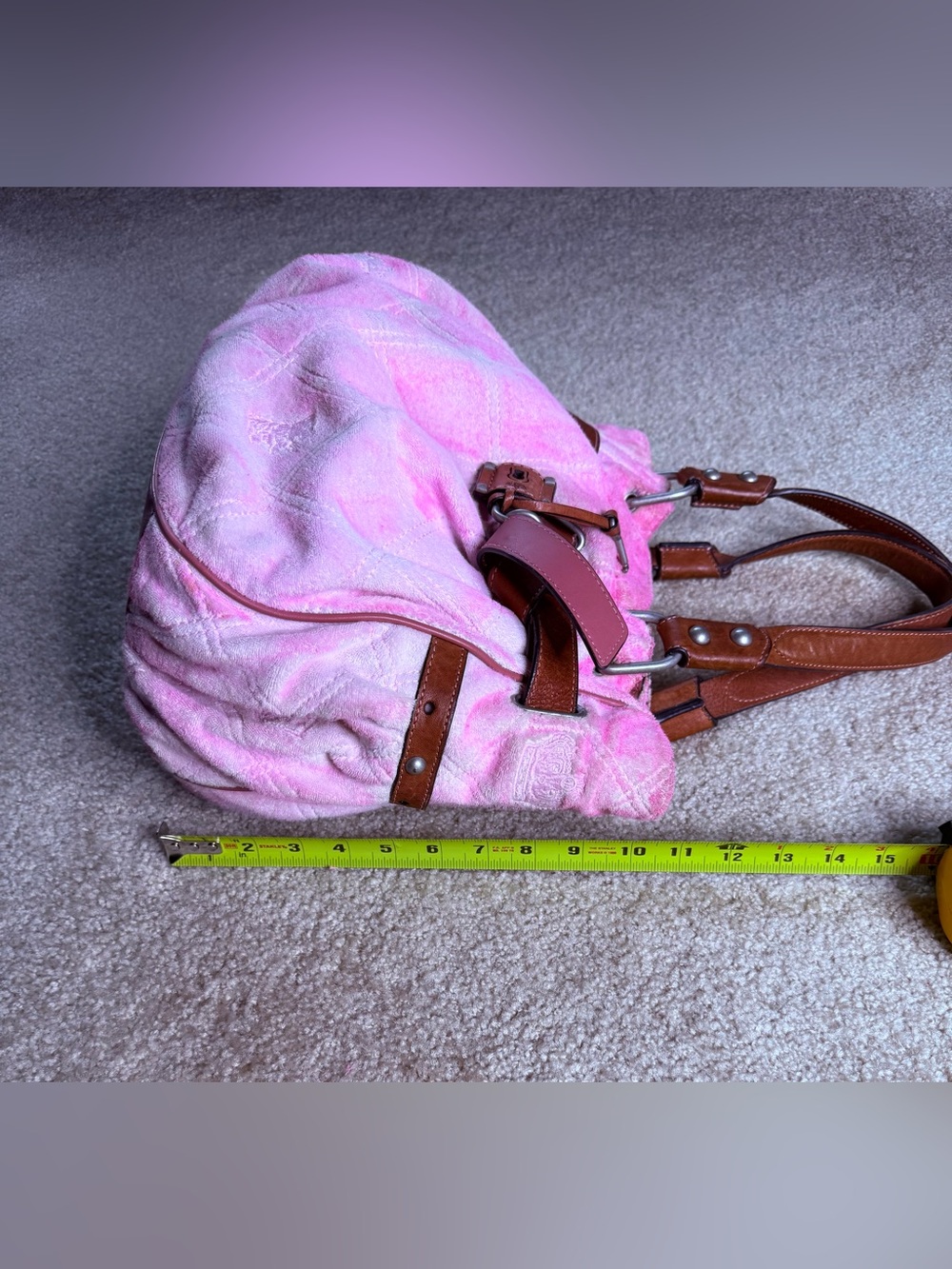 Juicy Couture Pink Shoulder Tote with Brown Leather Trim - Picture 9 of 16